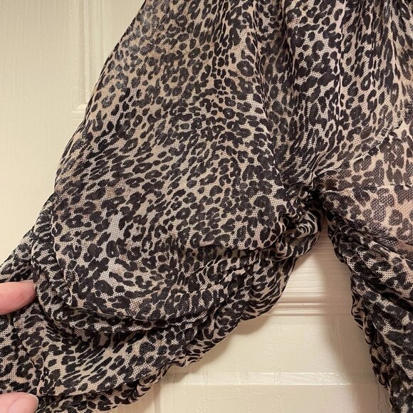 ANTHROPOLOGIE Brown & Cream Leopard Print Off the Shoulder Shirred Mesh … - Picture 6 of 8